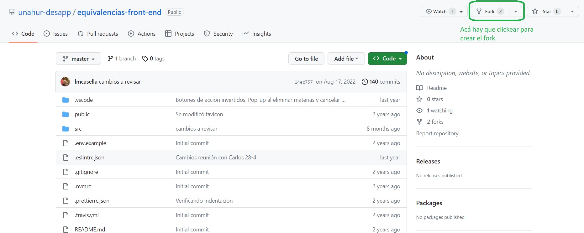 dónde está el botón de fork