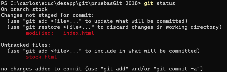 status antes de git add