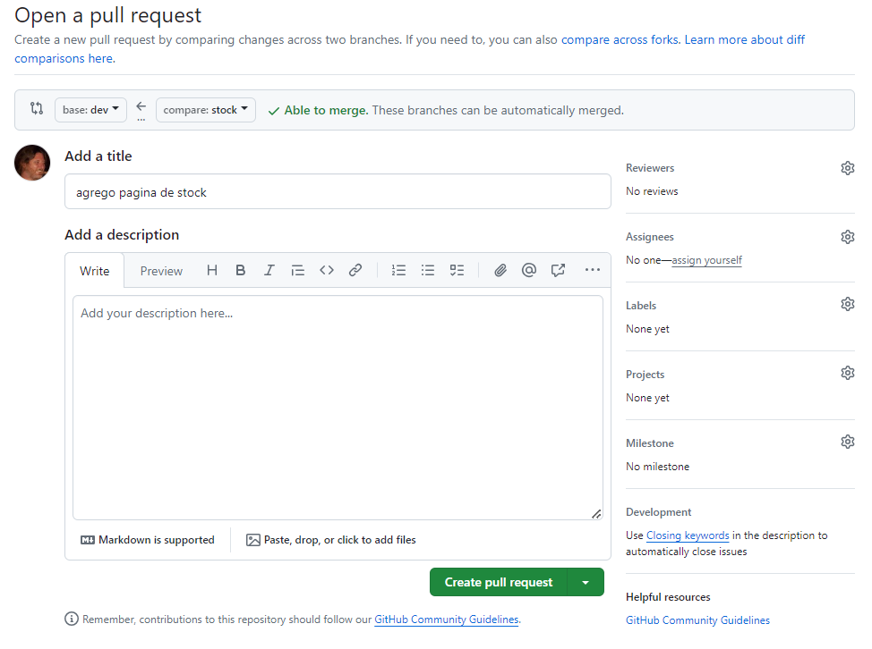 PR - pagina de datos antes de crear