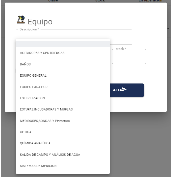 clases de materiales o equipos
