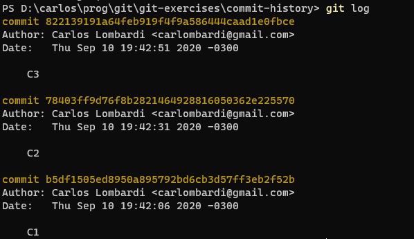 id de cada commit en git log