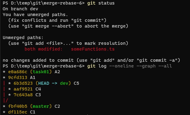 merge con resolución manual - archivo en VSCode