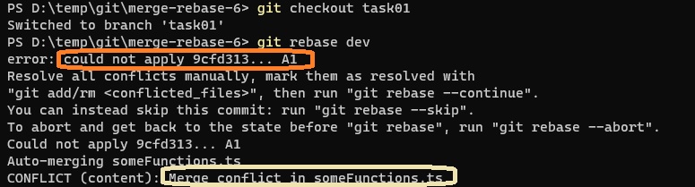 rebase con resolución manual - primer commit con conflicto