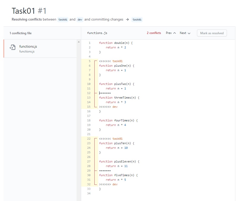 resolución manual de conflictos desde la Web