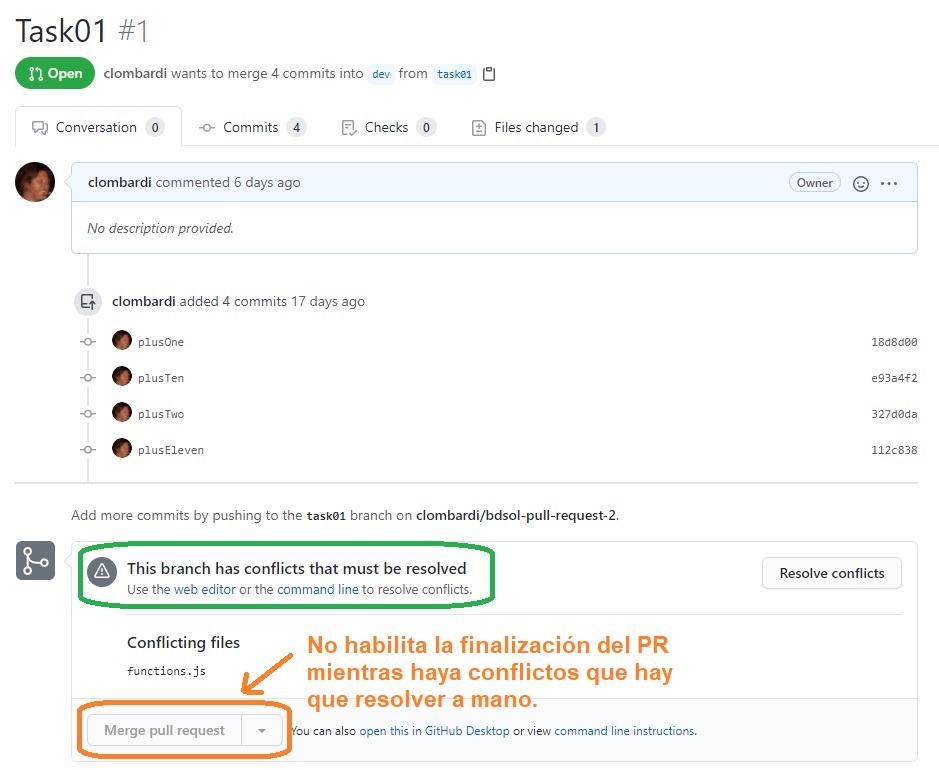 PR que requiere resolución manual de conflictos