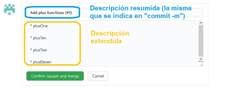 descripción extendida de un squash commit