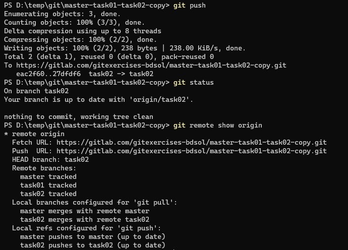 branch sin upstream en git status