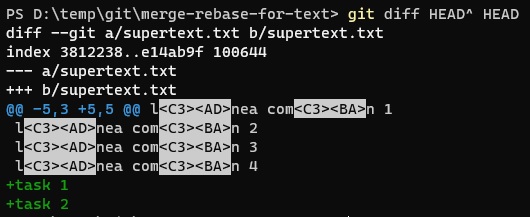 comparación HEAD con HEAD^ después del merge